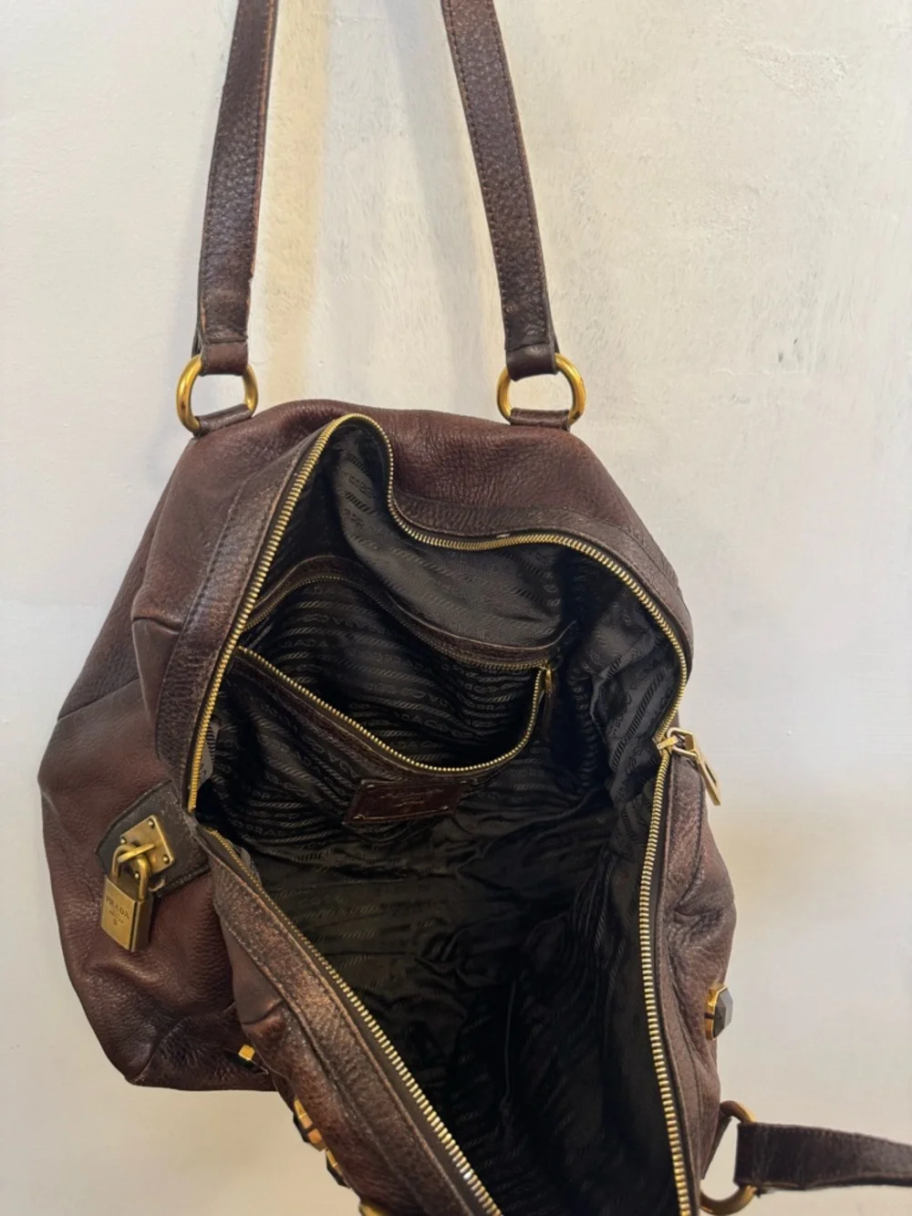 Prada Vitello Daino Jeweled Leather Tote - Brown - Picture 5 of 5